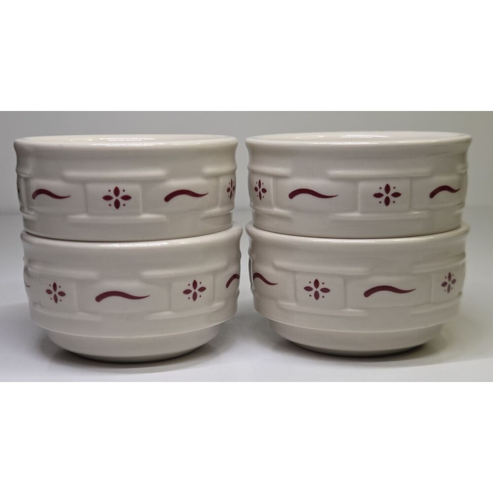 Set Of 4 Woven Traditions Red by Longaberger Custard Dip Bowls Fruit Dessert - Picture 5 of 10